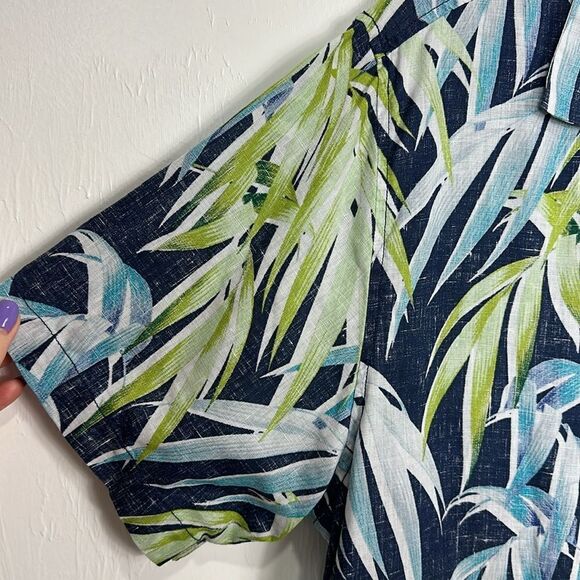 Tommy Bahama Perfect Palmday Camp Linen Shirt In Ocean Deep Size L - Picture 3 of 9